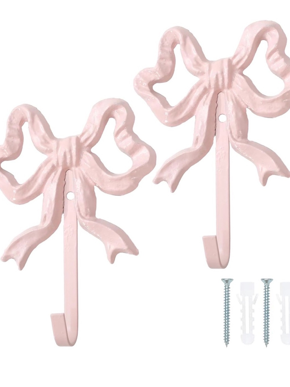 Set of 2 Pink Bow Hanger Coquette Wall Hooks Shabby Chic Decor